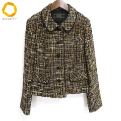 #w レリアン Leilian ジャケット 11号 黒 ベージュ マルチ ツイード ウール混 毛混 レース 日本製 レディース [954459] k01