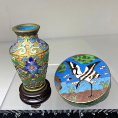 中国七宝 景泰藍 七宝 真鍮製 鶴 ペリカン 鳥 置物 2点セット - メルカリ