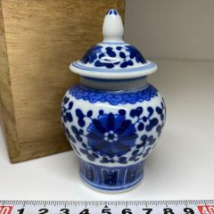ヴィンテージ ジンジャージャー 染付 蓋物 陶器 壺 梅柄 小物入れ