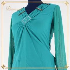 社交ダンス 衣装 スタンダード トップス レッスンウェア レディース オールシーズン 緑 Leirena レイリーナ ラインストーン 長袖 練習着 ラウンドネック 伸縮性 オフィスカジュアル フォーマル ストレッチ カジュアル デイリーユース 薄手 フィット
