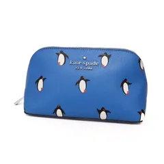 ケイトスペードニューヨーク コスメポーチ 小物入れ クラッチバッグ 総柄 キュート 青 ブルー BLUE PVC レザー kate spade new york