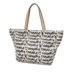 サマンサタバサ トートバッグ ハンドバッグ 総柄 ビッグサイズ 白 ホワイト White キャンバス レザー Samantha Thavasa