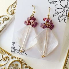 フィッシャーピンクカルセドニー＆アクアマリン＊ピアスorイヤリング