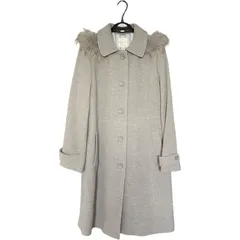 Z1599【未使用】組曲 サイズ5 ロングコート フード付き レディース パーカー リアルファー付き ライトグレー