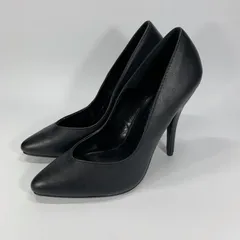未使用に近い◯ PLEASER プリーザー ハイヒール パンプス レザー ブラック 8 24 黒 Vカット ポインテッドトゥのサムネイル