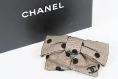 【美品】CHANEL シャネル バレッタ 髪留め リボンドット 水玉 小物 ブラウン系【SU20】