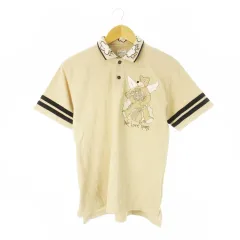 カステルバジャック CASTELBAJAC Jean Charles de Castelbajac sport ポロシャツ 半袖 ニット インターシャ ワッペン くま ベア スポーツ 2 M ベージュ /CK3 ■GY99