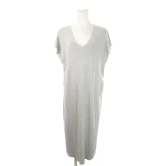 セオリーリュクス theory luxe リブ ニット ワンピース ロング Vネック 半袖 フレンチスリーブ 薄手 38 M グレー /MN4 ■GY99