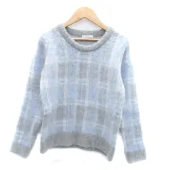 テチチ Te chichi ニット セーター クルーネック 長袖 チェック柄 M 水色 ライトブルー グレー /HO40