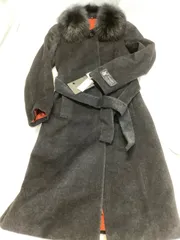 タグ付き】　ファー付きロングコート　ブルーフォックス　アンゴラ　ウール　サイズ36  ブラック　D257