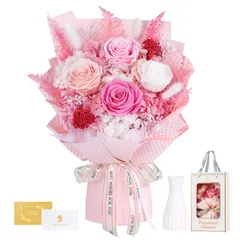 新品 プリザーブドフラワー ピンク色 花束 4本薔薇 香りあり 花瓶付き 枯れない花 入学式 卒業式 女性 人気 ブーケ 誕生日 プレゼント 母の日 敬老の日 ギフト