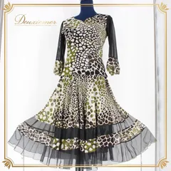 社交ダンス 衣装 スタンダード 上下セット ツーピース レッスンウェア パーティ衣装 女性用 レディース オールシーズン 黒 ブラック系 レース グリーン系 ホワイト系 白 緑 オリーブグリーン ダンス映え 伸縮性 ウエストゴム トップス スカート