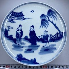 中国明時代 上手古染付 中皿 幅約15㎝ 木箱付トヒトオ 東さ8-0505☆2F