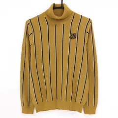 【超美品】ジャックバニー タートルネックセーター イエロー系×ネイビー ストライプ  レディース 2(L) ゴルフウェア Jack Bunny