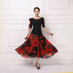 バラ柄セットアップ　　社交ダンスレッスンウェアー バラ柄セットアップ 社交ダンスレッスンウェアー 青 トップス ダンス