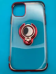 iPhone11対応 リング付き クリアケース レッド縁