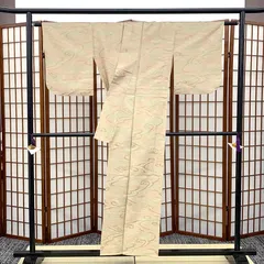 【適応身長：約153cm】着物　紬　単衣　2501027-32　（表地・裏地汚れあり）のサムネイル