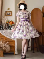 ぶどう柄ロリータワンピースお上品なスタイルでデートやお出かけに最適 