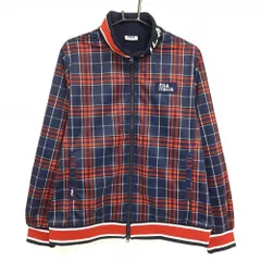 【超美品】フィラゴルフ ジャケットブルゾン ネイビー×レッド チェック 裏起毛 レディース 4L ゴルフウェア 大きいサイズ FILA GOLF