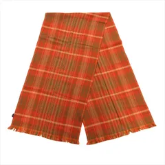 美品 エトロ ETRO ウール カシミヤ チェック マフラー ストール フリンジ オレンジ メンズ レディースのサムネイル