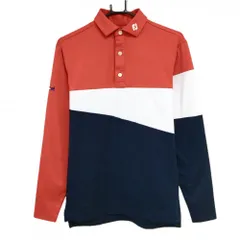 【超美品】ジェイリンドバーグ 長袖ポロシャツ レッド×白×ネイビー 袖ロゴプリント メンズ M ゴルフウェア J．LINDEBERG