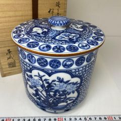 西村徳泉 水指 共箱 平安 徳泉 染付 山水 十二角水指 茶道具 【k3723