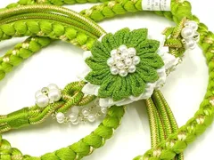 平和屋着物●和装小物　振袖用帯締め　装飾　つまみ細工　ちりめん細工　パール　金糸　撚り房　逸品　未使用　AABC2635ay