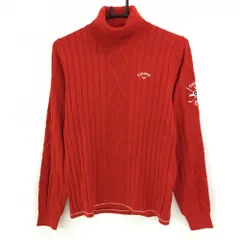 【新品】キャロウェイ タートルネックセーター レッド ストライプ編み ロゴ白 ニット レディース L ゴルフウェア Callaway