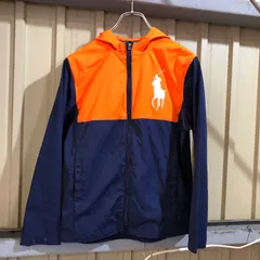 720 POLO Ralph Lauren ナイロンジップパーカー オレンジ ネイビー M ポロラルフローレン ビッグポニー 刺繍ロゴ フルジップ 反転タグ 古着卸 アメリカ仕入