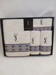 【未使用保管品】YVES SAINT LAURENT イブサンローラン タオルセット バスタオル フェイスタオル2枚 ゲストタオル コットン100％ 高級 ブランド ギフト 贈答用 保管美品