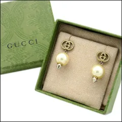 TS GUCCI/グッチ インターロッキングG パールピアス ゴールド 箱・保存袋つき