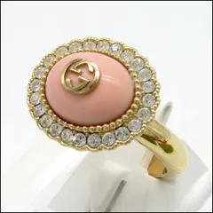 TS GUCCI/グッチ インターロッキングG リング ゴールド×ピンク 12号 箱・保存袋つき