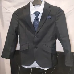 1【1回のみ着用・美品】男の子 120cm スーツ 一式 男児 冠婚葬祭 卒園式 入学式 結婚式 チャコールグレー 幼稚園 小学校 半ズボン ネクタイ フォーマル ブレザー フォーマル