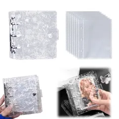 新品 シール帳 透明 シール バインダー A8 3穴 手帳 アクリル材質【水波模様 両面収納】女の子 バインダー はがせるカードファイル 持ち運び便利 手のひらサイズ 保管用 (レフィル20枚付き 40個収納)