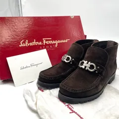 Salvatore Ferragamo サルヴァトーレフェラガモ ショートブーツ ローファー CORAGGIO ラウンドトゥ ガンチーニ シルバー金具 スエード ブラウン 茶