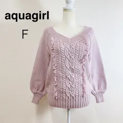 aquagirl アクアガール オフショルダー ケーブル フリンジ  Vネック ニット セーター ガーリー ボリュームスリーブ ピンク 秋冬 長袖ニット Fのサムネイル