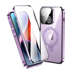新品 MagSafe対応 iPhone 14 Plus ケース 全面カバー リング付き スタンド機能 一体型レンズ保護 マグネット式 iphone14 Plus カバー 両面ケース アルミバンパー 強化ガラス 透明 クリア薄紫
