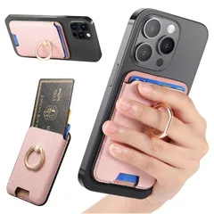 新品 スマート良品 Mag-Safe対応 マグネット式カードケース スタンド機能付き リングホルダー搭載 7色展開 iPhone 17/16/15/14/13/12シリーズ対応 軽量 薄型 スマホ財布 (ピンク)