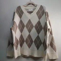 麻 Starship Square スタシ アーガイル Vネック ニット 105 110サイズ 冬 510601