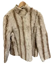 RE327 BALMAIN バルマン　リバーシブルコート　ハーフコート　シルク&ラビットファー　ストライプ　ベージュ　レディース　サイズ11