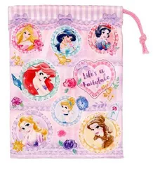 721755 キャラクター 巾着袋 ディズニープリンセス （ ストライプ ）  ラプンツェル シンデレラ オーロラ アリエル ベル 白雪姫 きんちゃく