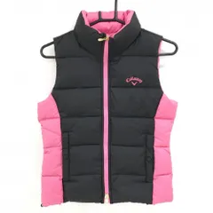 【美品】キャロウェイ ダウンベスト 黒×ピンク ロゴ刺しゅう ダブルジップ ダウン90％ レディース M ゴルフウェア Callaway