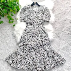 【美品】レリアン 花柄 セットアップ 細身 上品 パフ袖 通勤　スカート　総柄