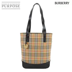 美品 バーバリー BURBERRY ヘイマーケットチェック トート バッグ キャンバス レザー ベージュ ブラック ゴールド 金具 Tote Bag 90299449
