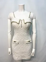 1754 an アン Andy アンディ キャバクラ　ドレス　ツイード　チェーンストラップ　ゴールド　フロントジップ　タイト　ミニ　キラキラ　ラメ　キャバドレス　S