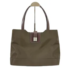 【美品】Rudolph Valentino ルドルフ ヴァレンチノ ナイロン レザー トートバッグ ハンドスバッグ ビジネスバッグ 無地 ブラウン 茶色 レディース シンプル コーデ