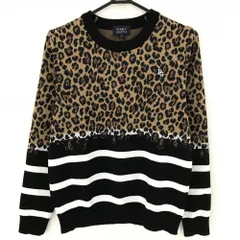 【新品】パーリーゲイツ セーター 黒×ブラウン 一部レオパード ニット レディース 2(L) ゴルフウェア PEARLY GATES