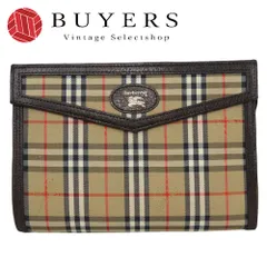 【中古】 バーバリーズ ポーチ ノバチェック キャンバス レザー ベージュ ダークブラウン 小物入れ クラッチバッグ レディース 女性 Burberrys