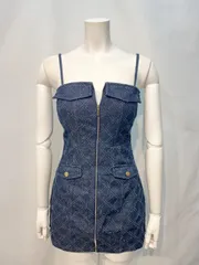 1757 ROBE de  FLEURS Glossy ローブドフルール　グロッシー　キャバクラ　ドレス　デニム　ジャガード　タイト　ミニ　2way  フロントジップ　キャバドレス　S