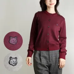 メゾンキツネ MAISON KITSUNE レディース クルーネックニット フォックスヘッドパッチレギュラーカーディガン LW00506KT1036 LIGHT GREY MELANGE